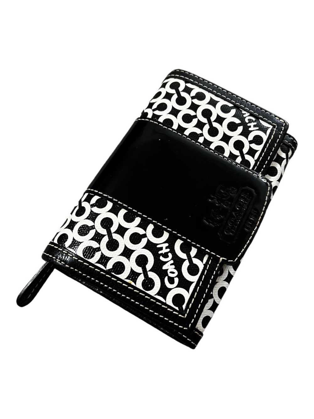 Coach vintage Black & White Signature Patent Card Wallet